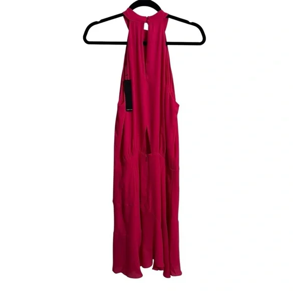 Krisa Asymmetrical Flare Halter Mini Dress in Freesia -  threedaughtersproperties.com